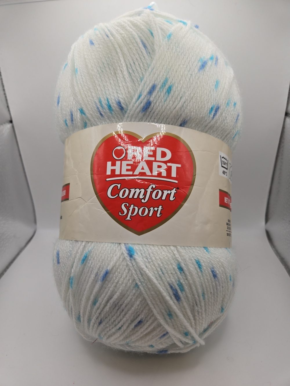 Red Heart Comfort Sport Speckled White & Blue Yarn